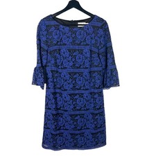 Eliza J Blue Black Lace Long Sleeve Swing Knee Length Dress 8