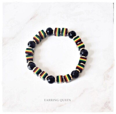 Mens African Beaded Stretch Bracelet 10mm Gift for Men