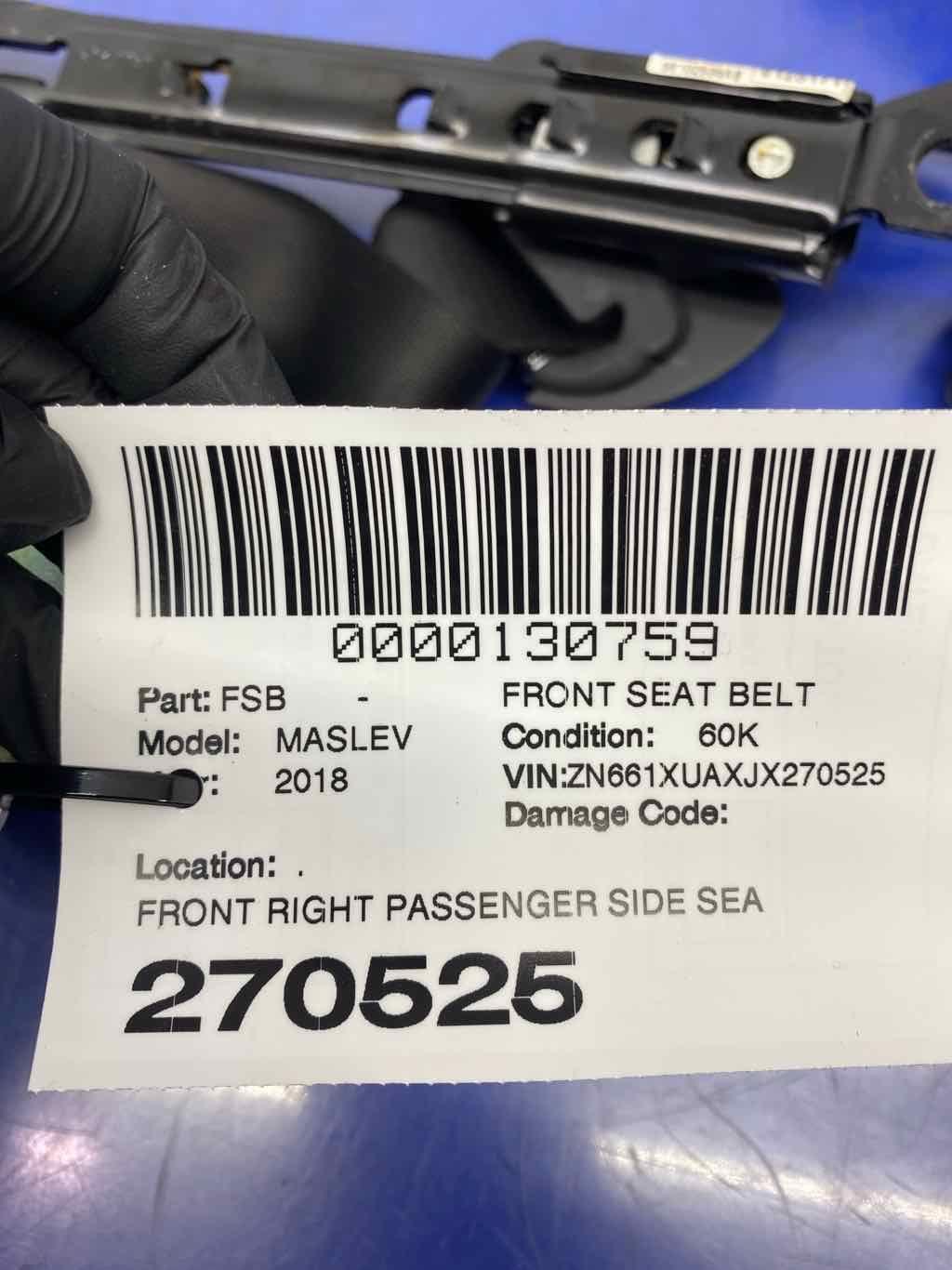 2017-2020 MASERATI LEVANTE M161 FRONT RIGHT PASSENGER SIDE SEAT BELT 634208200