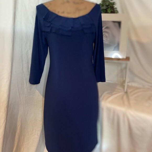 tiana frill mini dress Tiana B Navy Blue Silk Ruffle Mini Dress M Retro Sheath Round Neckline