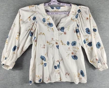 a.n.a. A New Approach Women Peasant BOHO Top S White Floral Puff Balloon Slv