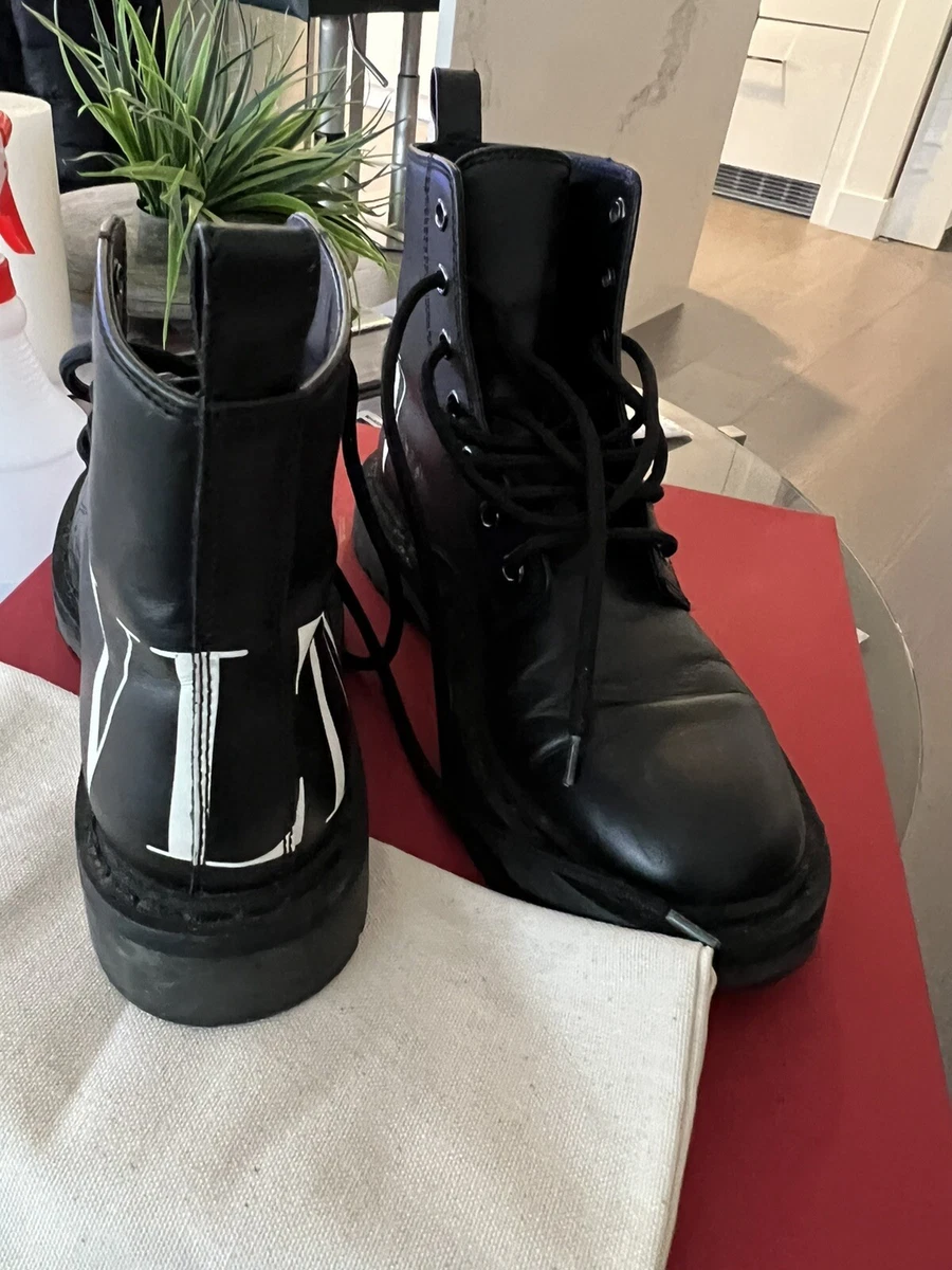 Valentino Garavani Black Leather Combat Boots VLTN 36.5 $1095