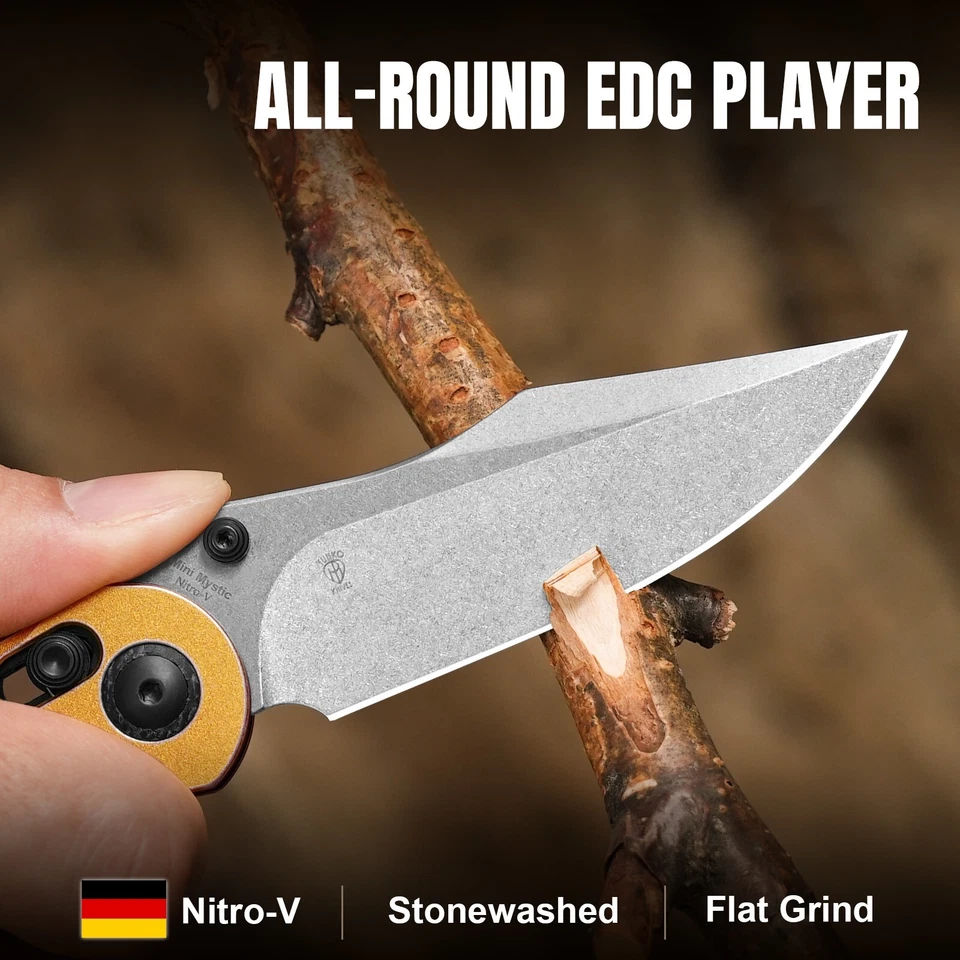 Cuchillo Plegable Kizer Mini Mystic Clip Point Hoja Nitro-V Aluminio + Mango Micarta Foto 3 de 4