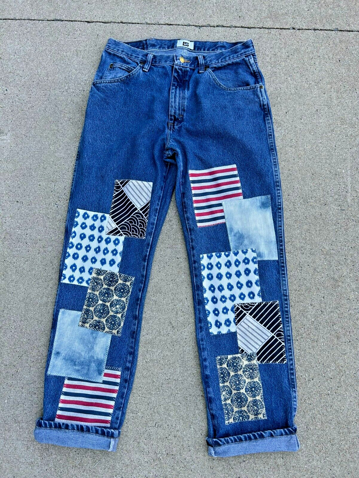 Upcycled Men's Patchwork Stonewashed Blue Jeans S… - image 1
