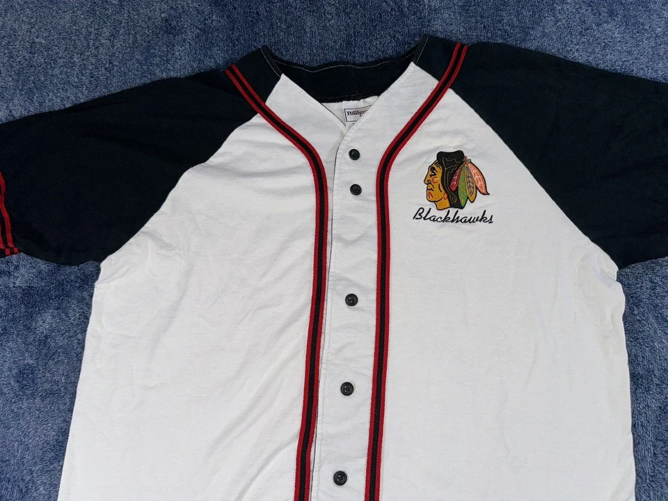 Vtg Badger Shirt L NHL Chicago Blackhawks Baseball Jersey Mexico U.S.A Hockey - Image 4 of 4