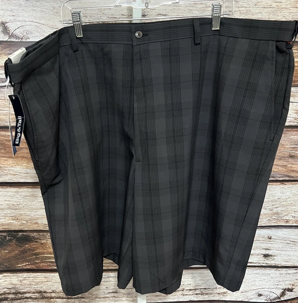 Haggar Cool 18 Pro Big & Tall Shorts Size 50 New Gray Plaid Flat Front 9.5” Ins