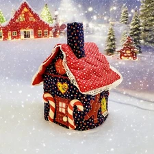 VTG Quilted Tissue Box Cover  House Handmade Xmas Cottagecore Grannycore 10.5"