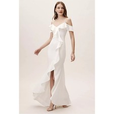 NWT Anthropologie BHLDN Lafayette Dress RUFFLED MAXI $230 SIZE 16 Ivory