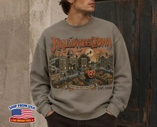 Vintage Halloween Town Sweatshirt Spooky Fall Autumn Cozy Top