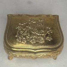 Vintage Footed Music Box Gold Tone You Light Up My Life Japan Plays Music Works