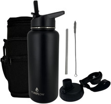 32oz Insulated Stainless Steel Water Bottle With 2 Leakproof Lids Carrying P...