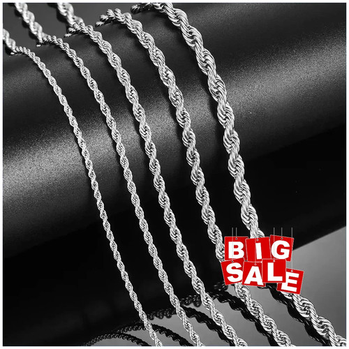 Men's Stainless Steel Punk Twist Rope Chain Necklace for Women Silver Color Neck