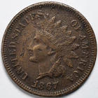 1867 Indian Head Penny Cent Fine (F) Details