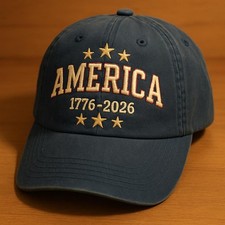 America 1776  2026 Patriotic Embroidered Hat Bold Star Vintage Thread