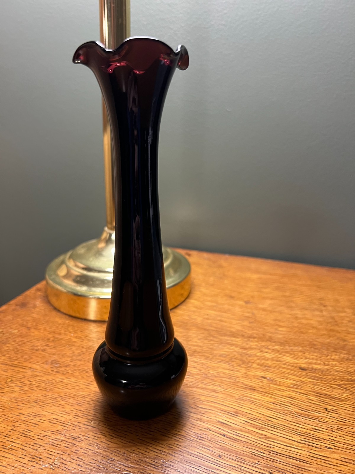 Black Amethyst glass bud vase with ruffled rim