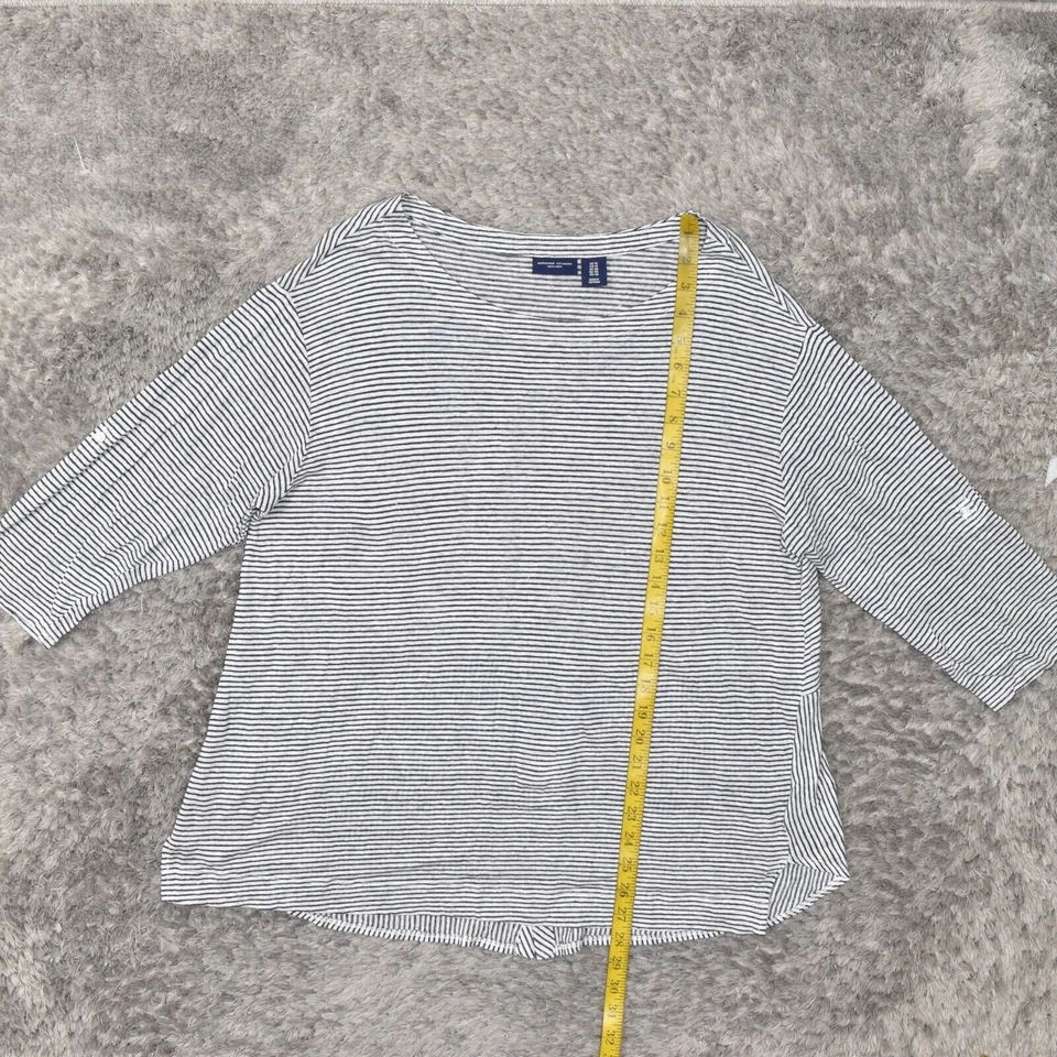 Blusa Top Adrienne Vittadini Para Mujer Talla Grande 1X Manga 3/4 Azul Rayas Lino Foto 2 de 4