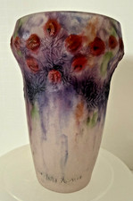 G Argy Rousseau Fleurs de Pecher Pate de Verre Vase 1920 Signed Art Deco 20.04