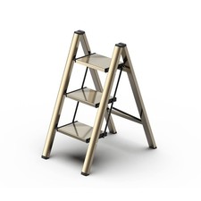 GameGem 3 Step Ladder, Aluminum Folding Stool with 3 STEP, Gold