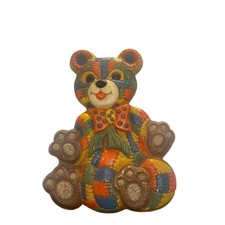 Vintage Patchwork Teddy Bear Plaque Wall Hanging Quilted Design Foam Craft 1979