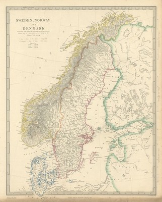 SKANDINAVIEN. Schweden, Norwegen und Dänemark. Bevölkerungstabelle. SDUK 1856 alte Karte