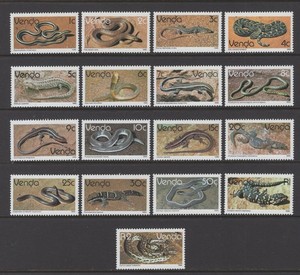 Venda 1986. Reptiles. Scott # 128-137, 139, 142, 144-148. MNH, VF