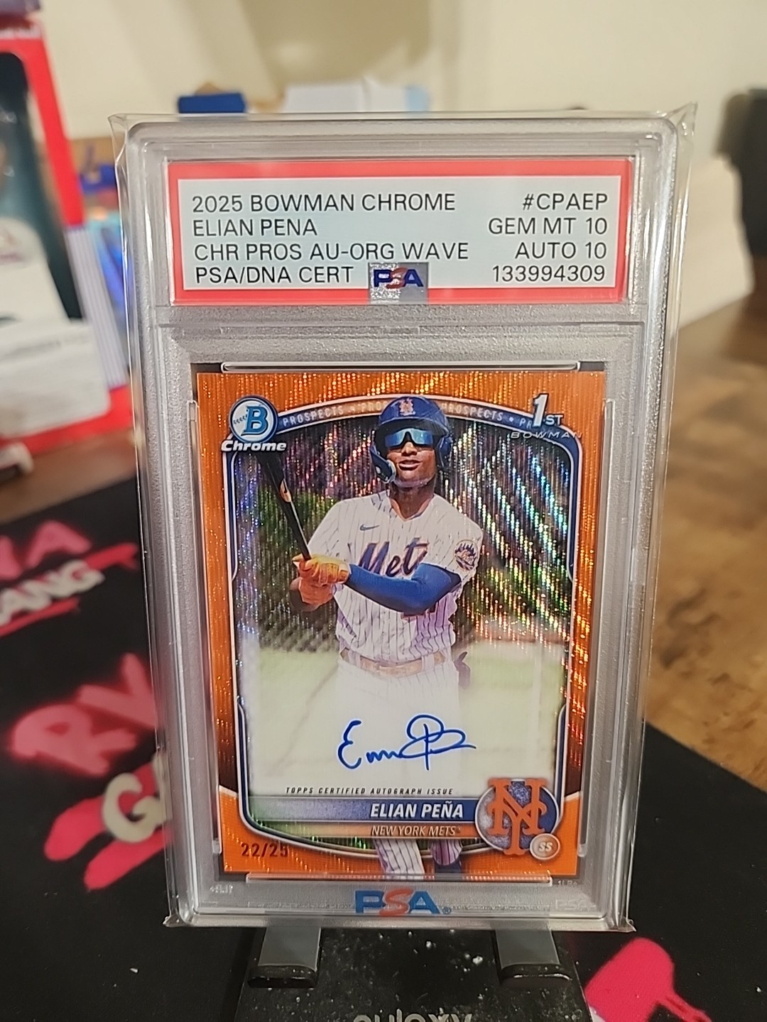 ELIAN PENA 2025 BOWMAN CHROME 1ST AUTOGRAPH ORANGE WAVE METS AUTO /25 PSA 10/10