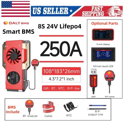 Daly Smart BMS 8S 24V 100A/150A/250A LiFePo4 BMS +Bluetooth Module UART Lot USA