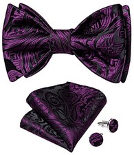 Mens Bow Tie Paisley Striped Self Bow Tie for Men Silk Woven Purple Black