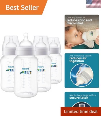 Anti-Colic Baby Bottles, 11oz, with Flow 3 Nipples, 3m+, 4pk, Clear, /04