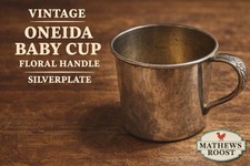 Vintage Oneida Silverplate Baby Cup Floral Handle Child Mug Nursery Decor
