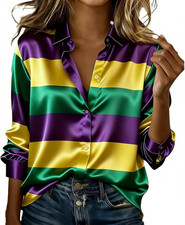 Women'S Shirts for Mardi Gras, Womens Outfit for Mardi Gras Striped Collar Shirt