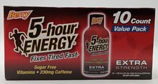 5 Hour Energy Extra Strength Berry 1.93 oz Shots Sugar Free 10 Count Box 08/27