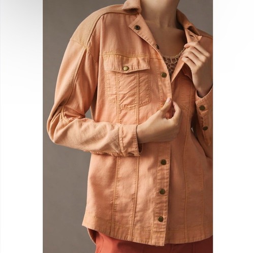 NWT! Pilcro by Anthropologie Utility Snap Front Shirt Jacket in Peach Size: S - Picture 7 of 9