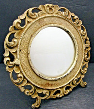 Unbranded Cast Metal Ornate Design Tabletop Small Round Vintage 6 3/4" Mirror