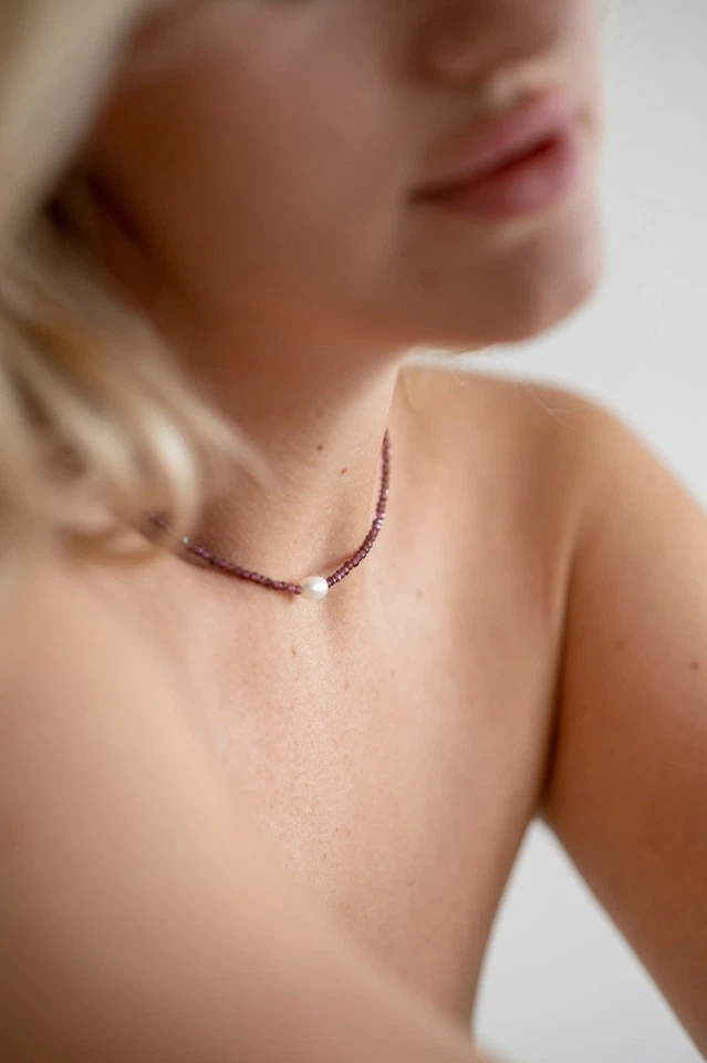 Perla y granate rojo facetado redondo 2-3 mm cuentas de piedras preciosas mujer delicados collares 18" Foto 2 de 4