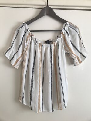 Brand new primark white stripe bardot off the shoulder blouse top - size 8