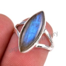 Natural Blue Labradorite 925 Sterling Silver Gemstone Ring For Her Promise Ring