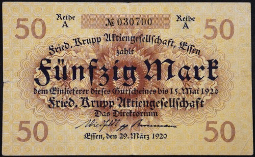 ESSEN 1920 XX-RARE "Fried. Krupp" 20 Mark Grossnotgeld German Notgeld Banknote - Picture 1 of 2