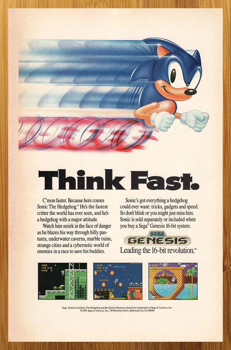 1991 Sonic The Hedgehog Sega Genesis Vintage Print Ad/Poster