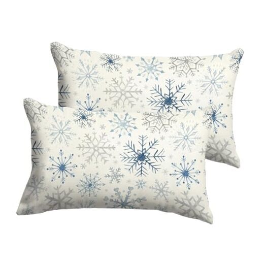 Snowflakes Pillow Covers 12x20 Inch Set of 2, Winter Blue Snowflaks(12x20 Inch)-image