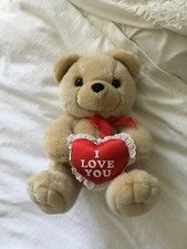 Brown Teddy Bear Plush Stuffed Animal Toy I Love You Red Heart Cushion Valentine