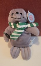 1997 Coca- Cola Bean Bag Plush SEAL In A Green Striped Scarf NWT