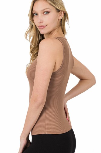 Stylish Women's Ribbed Crew Neck Sleeveless Tank Top - Fitted and Comfortable - Picture 10 of 29