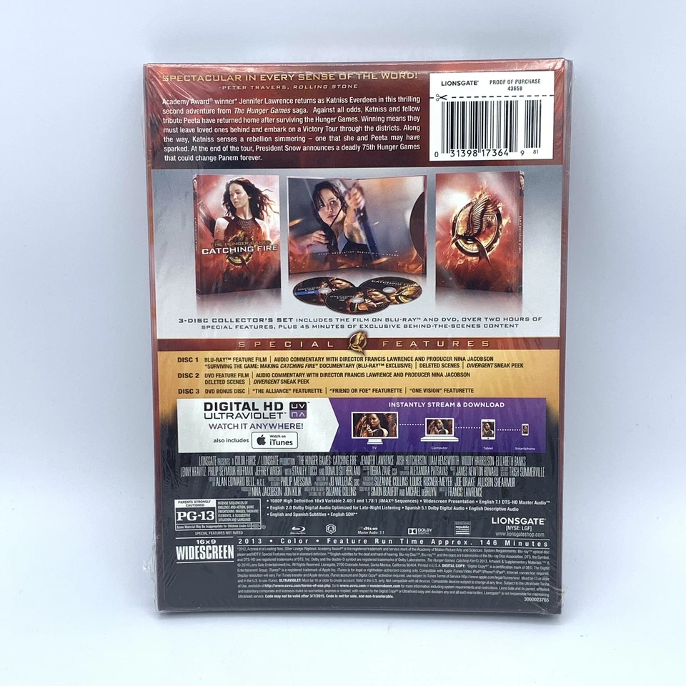 CATCHING FIRE Blu-ray+DVD+Digital Ultraviolet 3-Disc BLU-RAY *Brand New* - Image 2 of 3