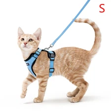 rabbitgoo Cat Pet Harness Adjustable Escape Proof Reflective Vest Light Blue S