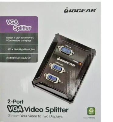 New Sealed IOGear GVS62 2-Port VGA Splitter Multiplier 1920 x 1440 1:2 