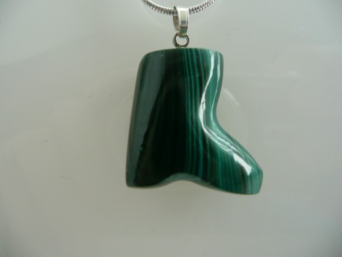 Pendentif Ou Broche En Argent Massif Avec Malachite - Pièce Vintage