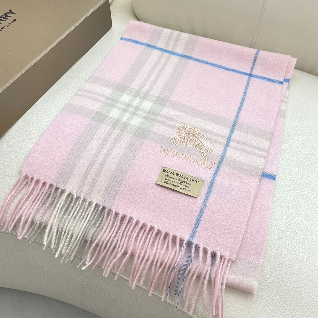 Timeless Burberry Vintage Nova Check Cashmere Scarf Pink Gray Blue