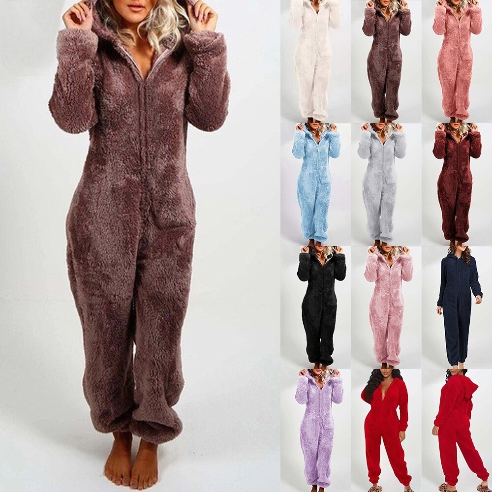 Womens Fluffy Teddy Fleece 1Onesie Cosy Hooded Jumpsuit Dressing Gown  Bathrobe❥ | eBay