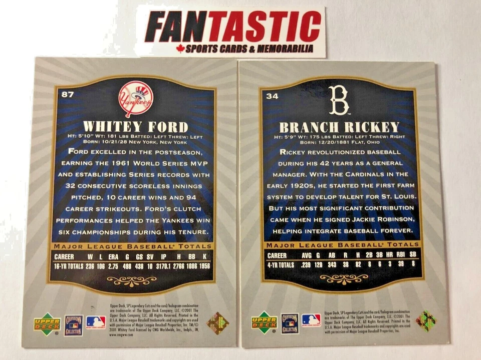 2001 Upper Deck SP Legendary Cuts Baseball Card YOU PICK - Image 2 of 2